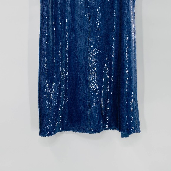 Carmen Marc Valvo Denim Blue Sequin Sleeveless Shift Dress Size 6 Small - Picture 14 of 14